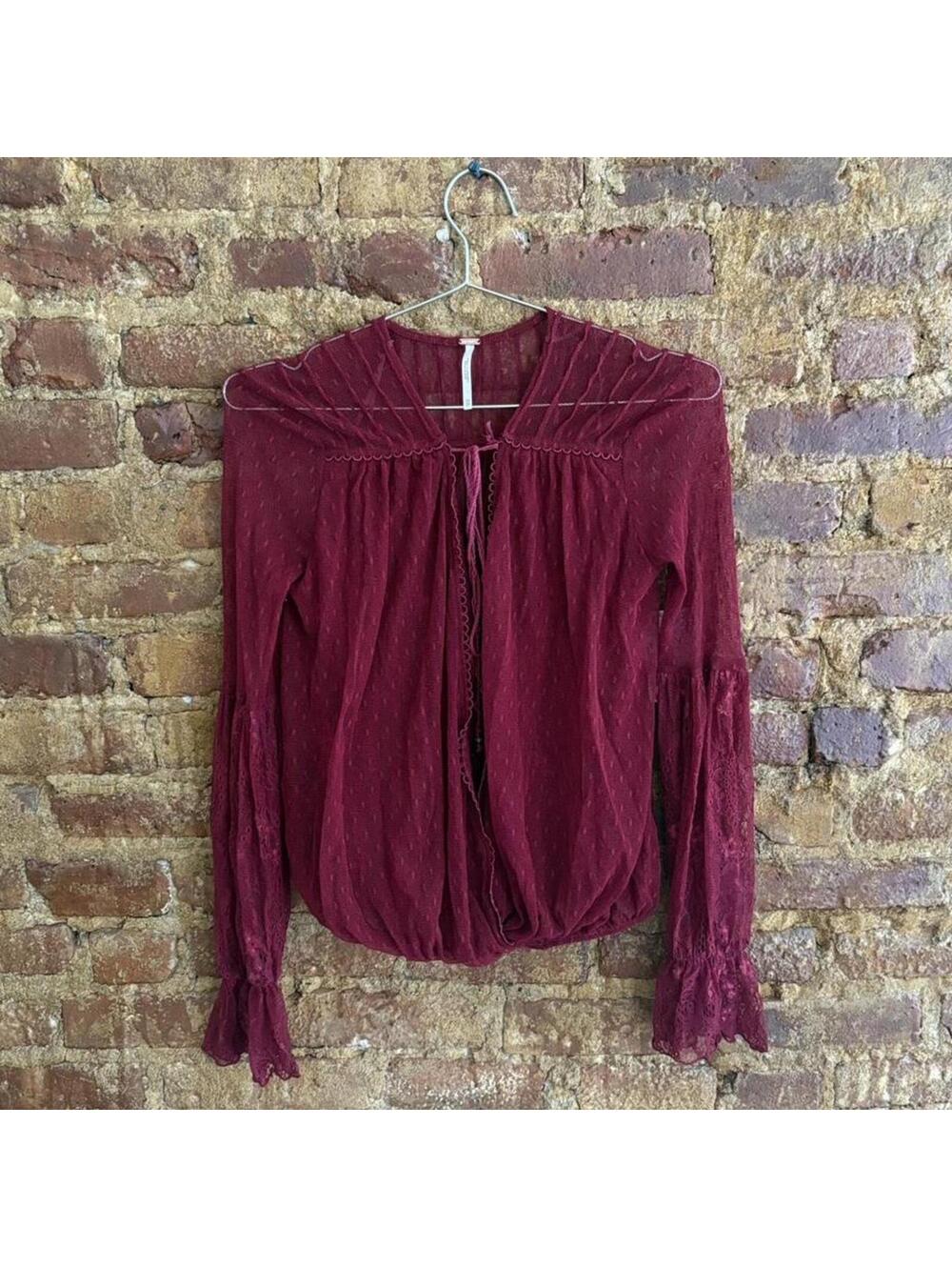 NWT Free People Red Lace Tie Blouse
